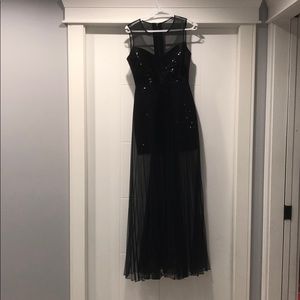 Black sequin mini with flowy sheer gown over